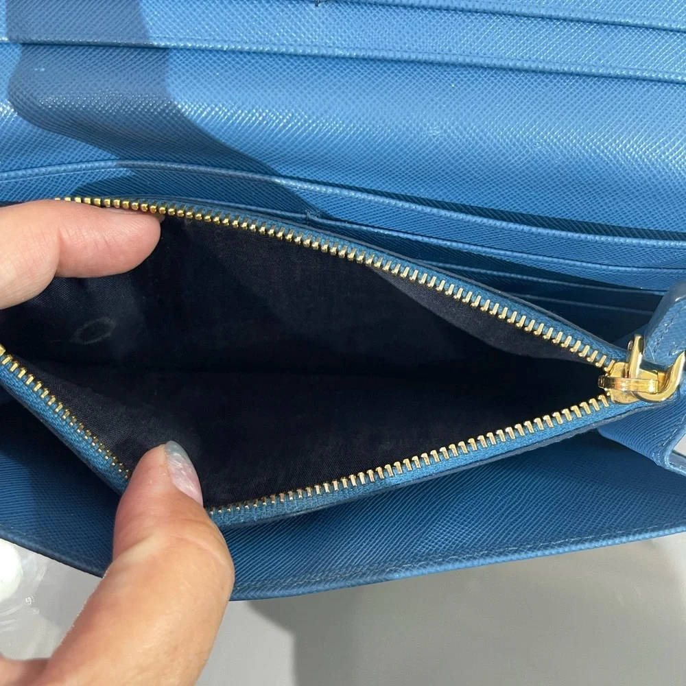 PRADA Blue Bow Saffiano Leather Wallet - Picture 13 of 17